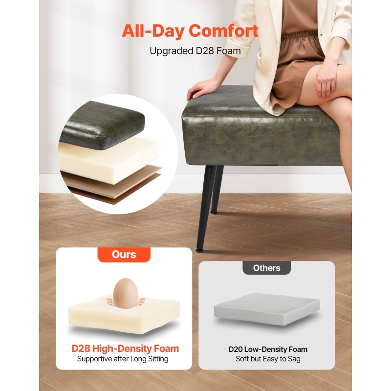 Penkki keinonahkainen vihreä 110-senttinen metallijaloilla makuuhuoneeseen