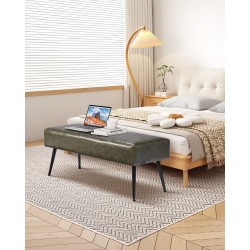 Penkki keinonahkainen vihreä 110-senttinen metallijaloilla makuuhuoneeseen