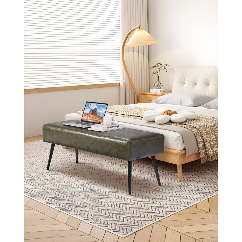 Penkki keinonahkainen vihreä 110-senttinen metallijaloilla makuuhuoneeseen