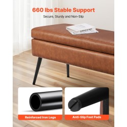 Säilytyspenkki PU-nahka ruskea mustat rautajalat 355 x 1015 x 450 mm