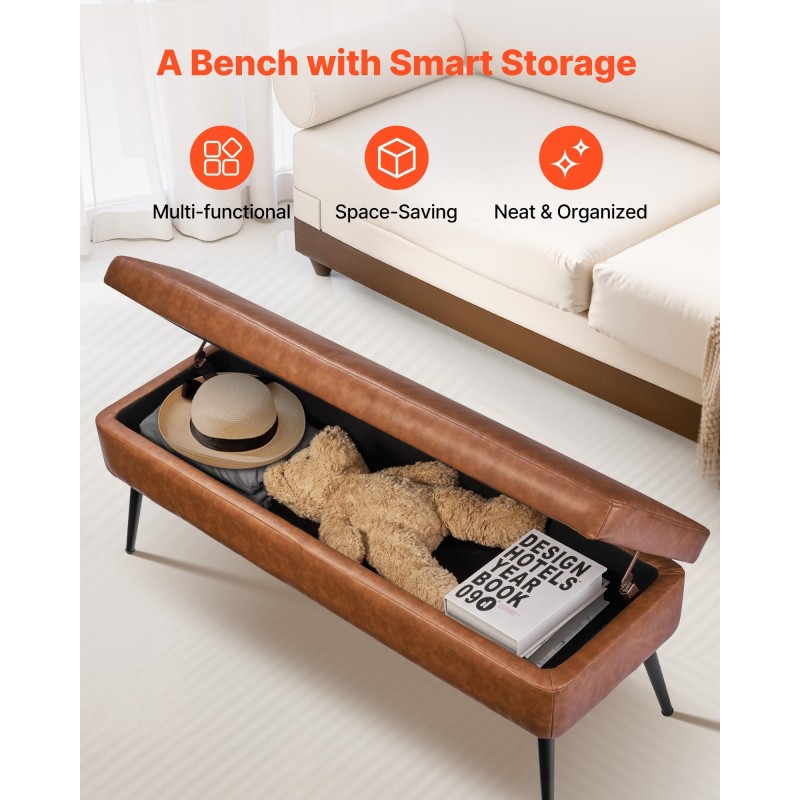 Säilytyspenkki PU-nahka ruskea mustat rautajalat 355 x 1015 x 450 mm