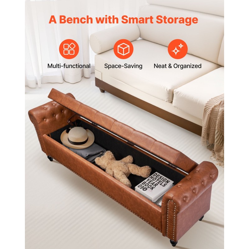 Säilytysrahi PU-nahkainen kumipuujaloilla 300 kg kantavuus ruskea