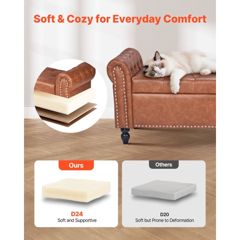 Säilytysrahi PU-nahkainen kumipuujaloilla 300 kg kantavuus ruskea