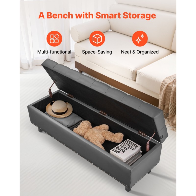 Säilytysrahi PU-nahkaverhoiltu harmaa 1305 mm leveä säilytystilalla