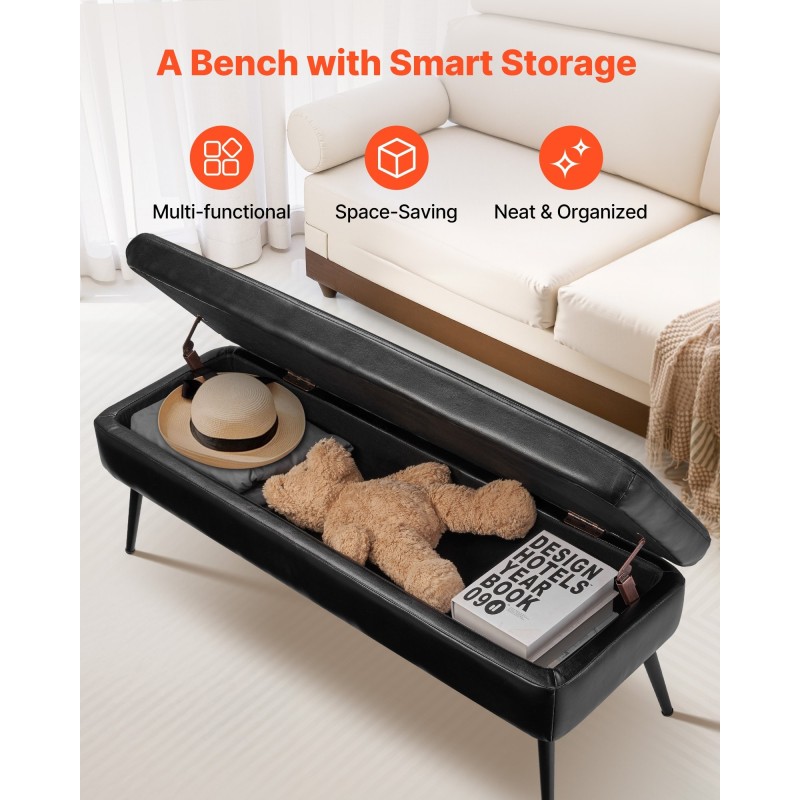 Säilytysrahi ja penkki PU-nahka 120 cm musta rautajaloilla