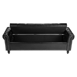 Säilytysrahi PU nahkaverhoiltu pehmustettu nappikoristeltu musta kumipuisilla jaloilla