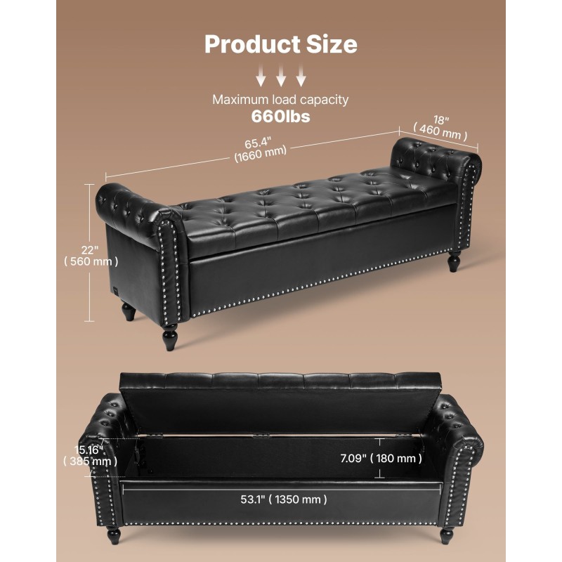 Säilytysrahi PU-nahkaverhoiltu pehmustettu nappikoristeltu musta kumipuisilla jaloilla