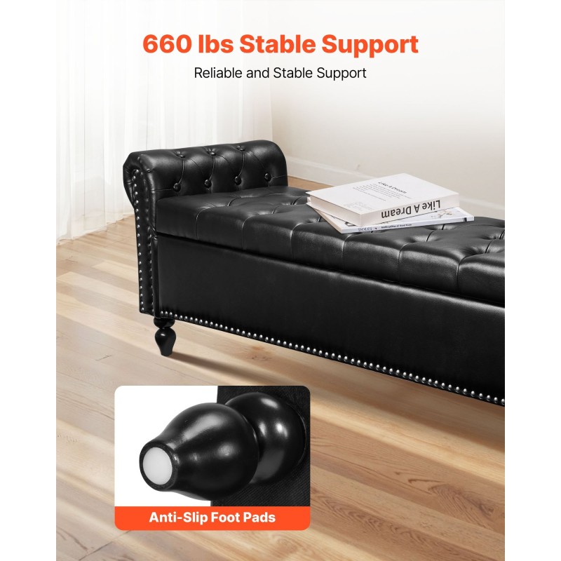 Säilytysrahi PU-nahkaverhoiltu pehmustettu nappikoristeltu musta kumipuisilla jaloilla