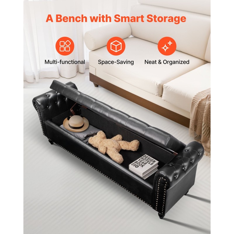 Säilytysrahi PU-nahkaverhoiltu pehmustettu nappikoristeltu musta kumipuisilla jaloilla