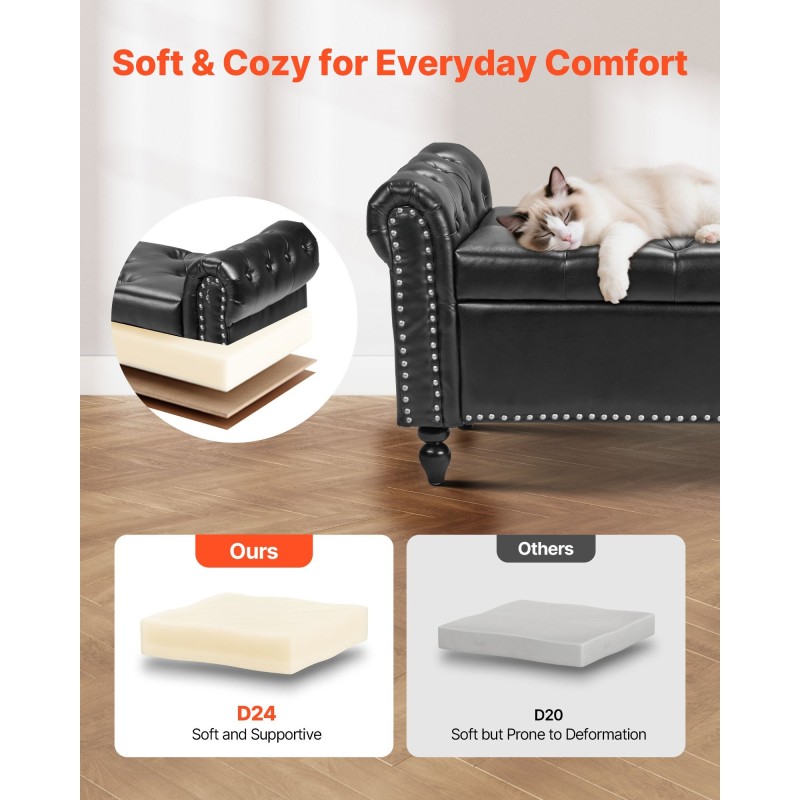 Säilytysrahi PU-nahkaverhoiltu pehmustettu nappikoristeltu musta kumipuisilla jaloilla