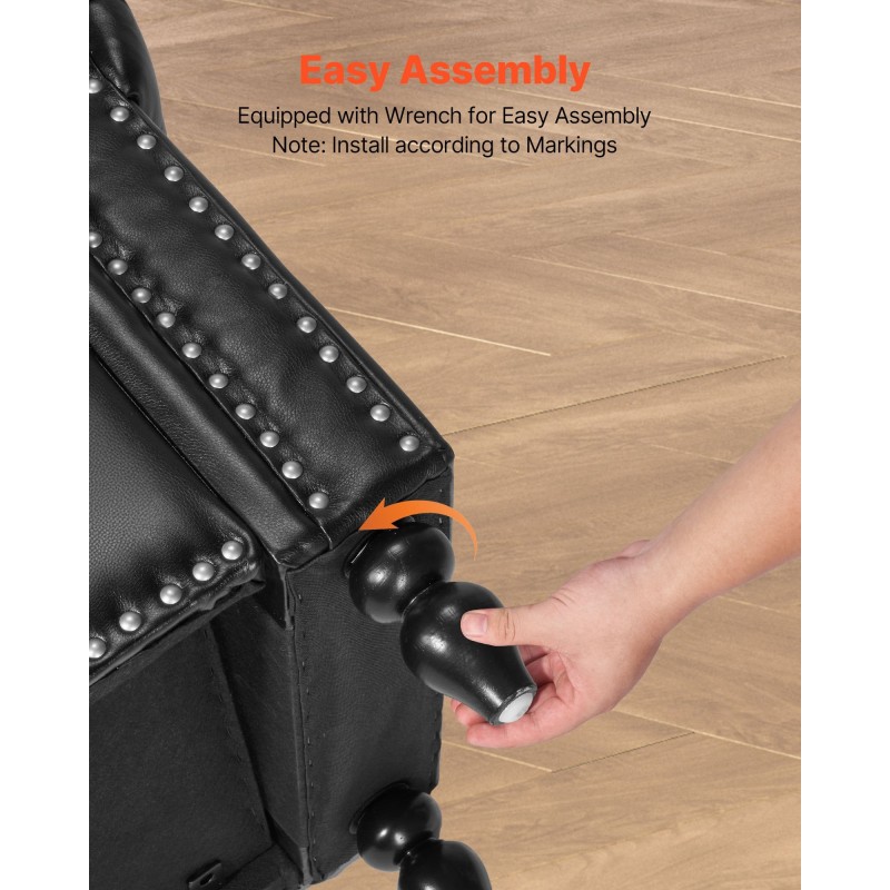 Säilytysrahi PU-nahkaverhoiltu pehmustettu nappikoristeltu musta kumipuisilla jaloilla