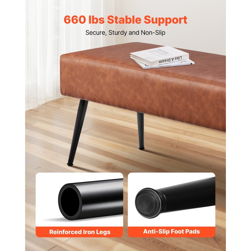 Pehmustettu sängynpäätypenkki PU-nahkainen 110 cm ruskea mustat metallijalat