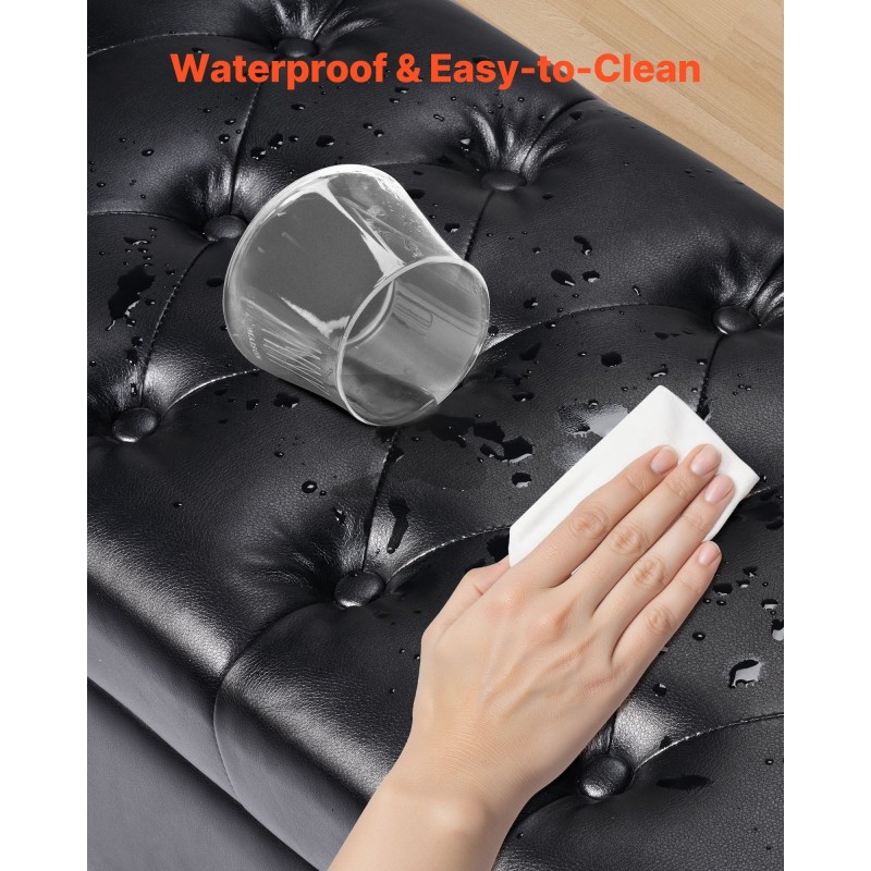 Säilytysrahi kenkäpenkki PU-nahka musta nappikoriste säilytystilalla kumipuiset jalat