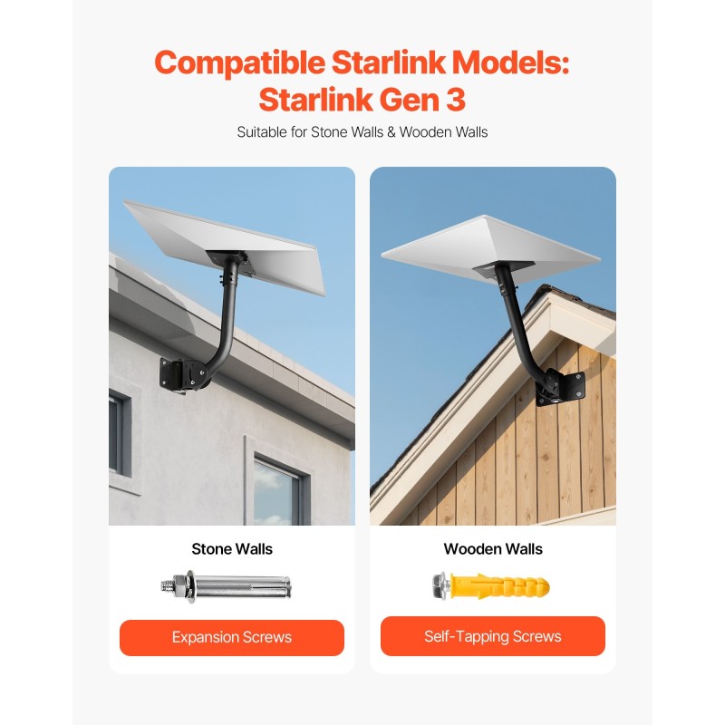 Seinäkiinnike Starlink Gen3 yhteensopiva säädettävä teräsputki 38 mm 425 mm