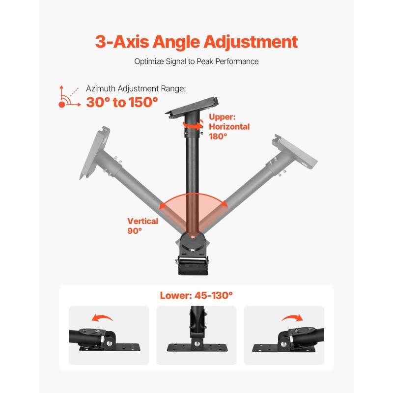 Kattokiinnike satelliittiantennille teräs Starlink Gen3-yhteensopiva tasakatoille säädettävä 30–150°