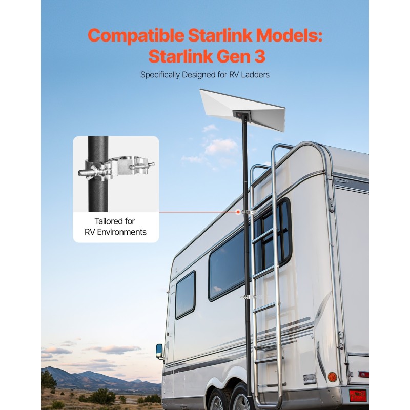 Satelliittiantennin terästeline matkailuauton tikkaisiin 2450 mm musta 360-asteinen säädettävä