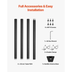 Satelliittiantennin terästeline matkailuauton tikkaisiin 2450 mm musta 360-asteinen säädettävä