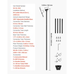Satelliittiantennin terästeline matkailuauton tikkaisiin 2450 mm musta 360-asteinen säädettävä