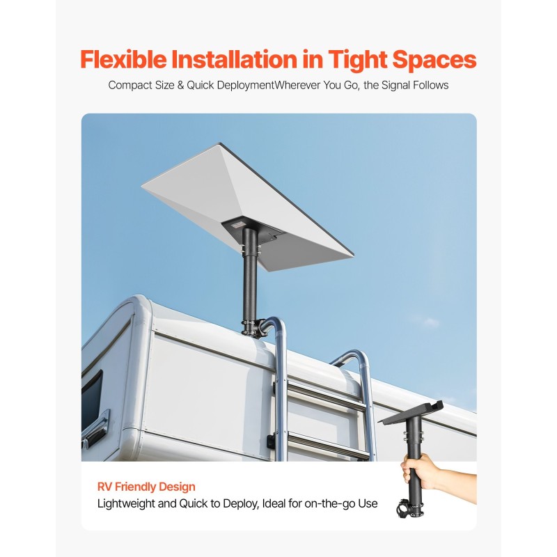Satelliittiantennin teline terästä matkailuauton tikasasennukseen 360 astetta säädettävä säänkestävä Starlink-yhteensopiva