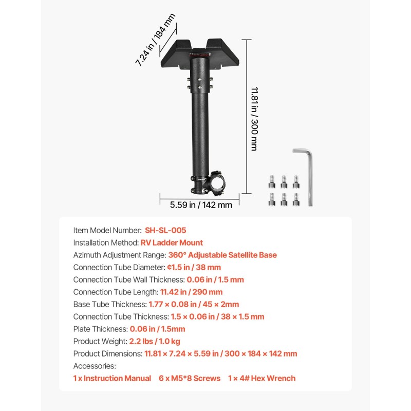 Satelliittiantennin teline terästä matkailuauton tikasasennukseen 360 astetta säädettävä säänkestävä Starlink-yhteensopiva