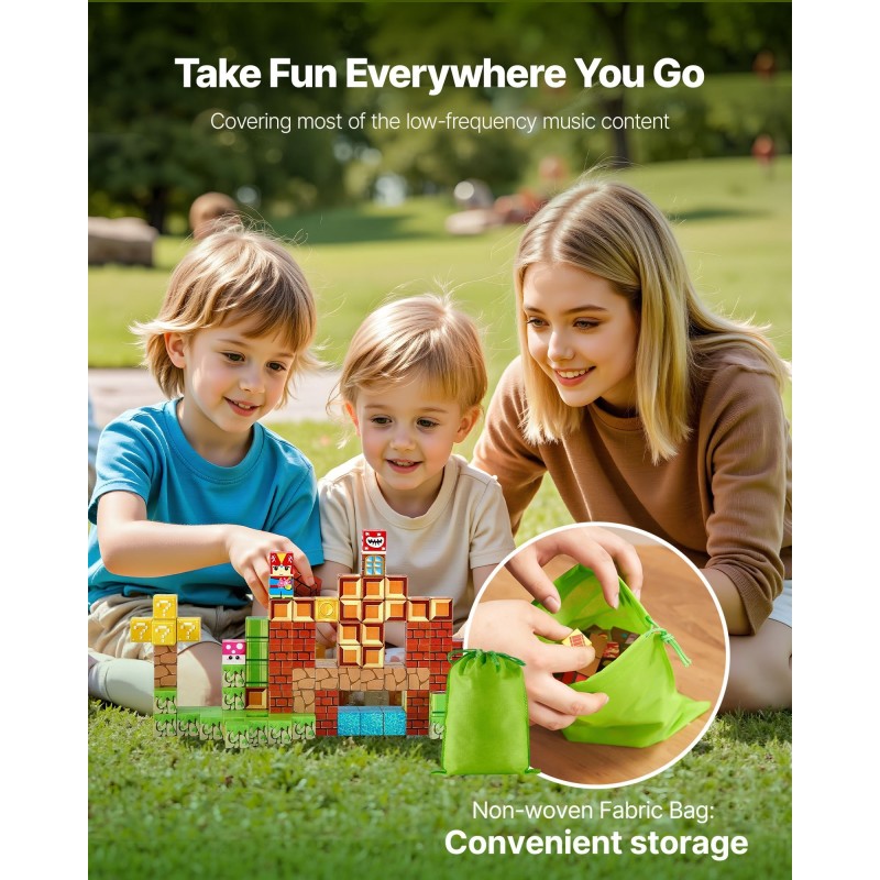 Magneettiset rakennuskuutiot 100 kpl 20 mm kangaspussilla 3+