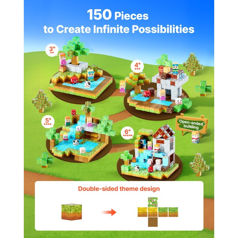 Magneettikuutiosetti 150-osainen metsälinnasetti 20 mm kuutioilla kangaspussilla