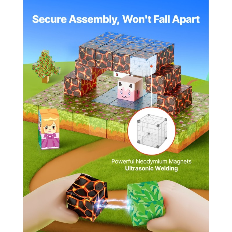 Magneettikuutiosetti 150-osainen metsälinnasetti 20 mm kuutioilla kangaspussilla