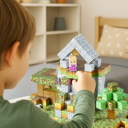 Magneettikuutiosetti 150-osainen metsälinnasetti 20 mm kuutioilla kangaspussilla