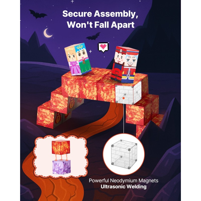 Magneettipalikkasetti 150 osaa tumman linnan teema lapsille säilytyspussilla