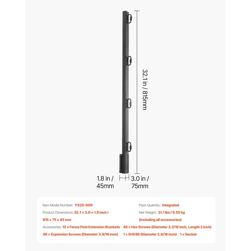 Aitatolpan jatkeet terästä 815 mm 12 kpl jauhemaalattu verkkoaidalle