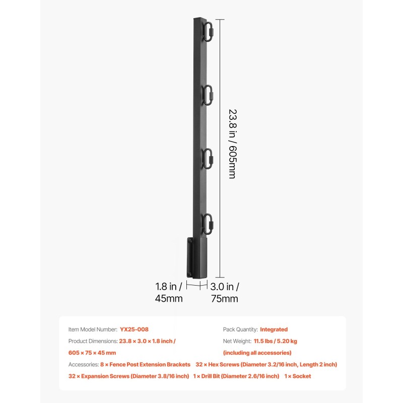 Piikkilankavarret 8 kpl 605 mm teräs jauhemaalaus aidan korotukseen