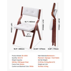 Taitettavat puutuolit pehmustetulla istuimella 2 kpl ruskea runko valkoinen verhoilu