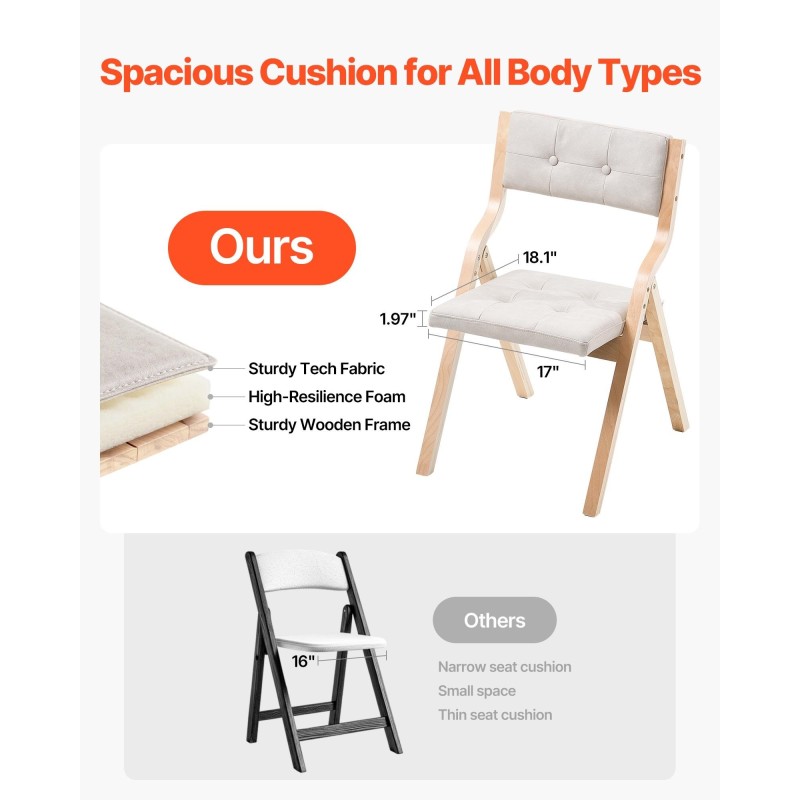 Taitettavat puurunkoiset ruokatuolit 2 kpl pehmustetut kantavuus 180 kg luonnonpuun sävy beige