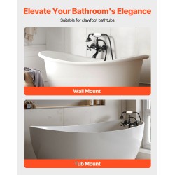 Seinään asennettava ammeen hana täysmessinkinen mattamusta käsisuihkulla keraamisella kasetilla