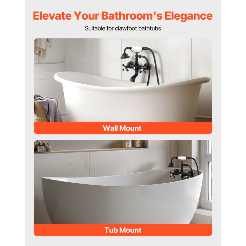 Seinään asennettava ammeen hana täysmessinkinen mattamusta käsisuihkulla keraamisella kasetilla