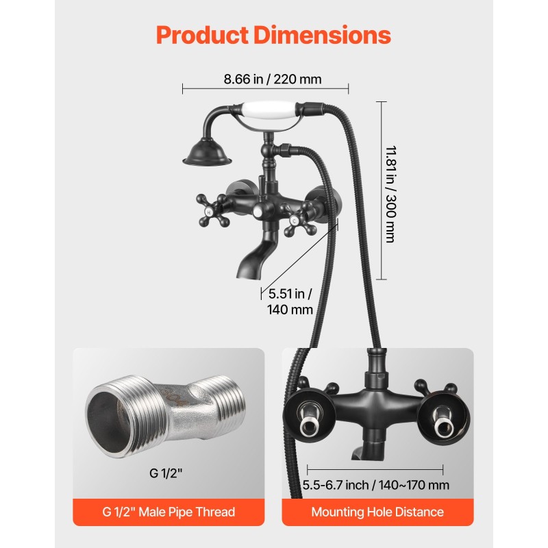 Seinään asennettava täysmessinkinen ammehana käsisuihkulla öljytty pronssipinta