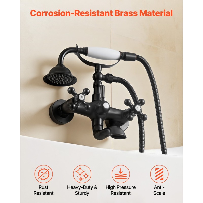 Seinään asennettava täysmessinkinen ammehana käsisuihkulla öljytty pronssipinta