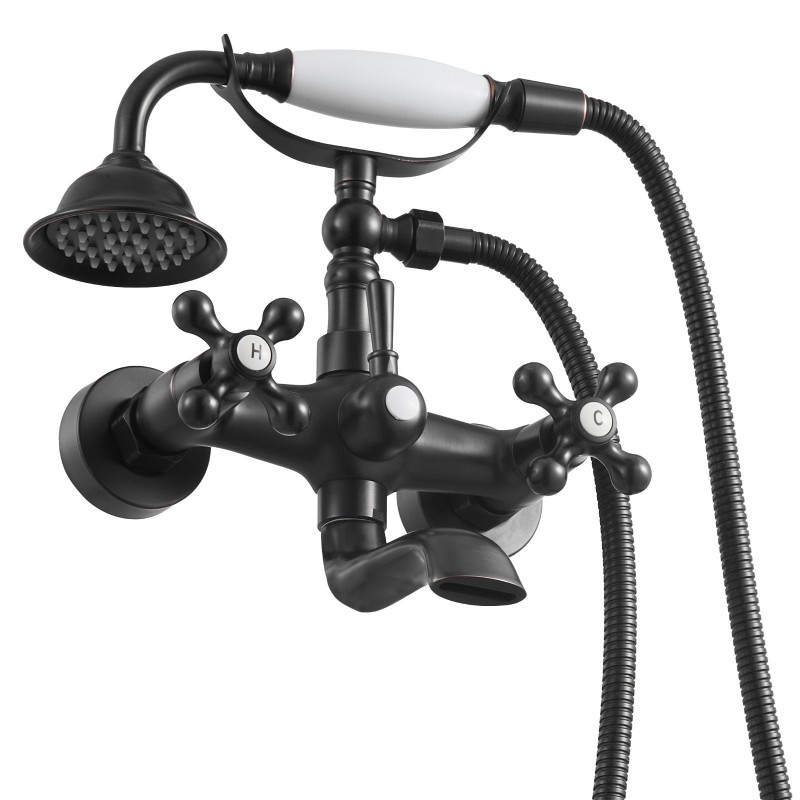 Seinään asennettava täysmessinkinen ammehana käsisuihkulla öljytty pronssipinta