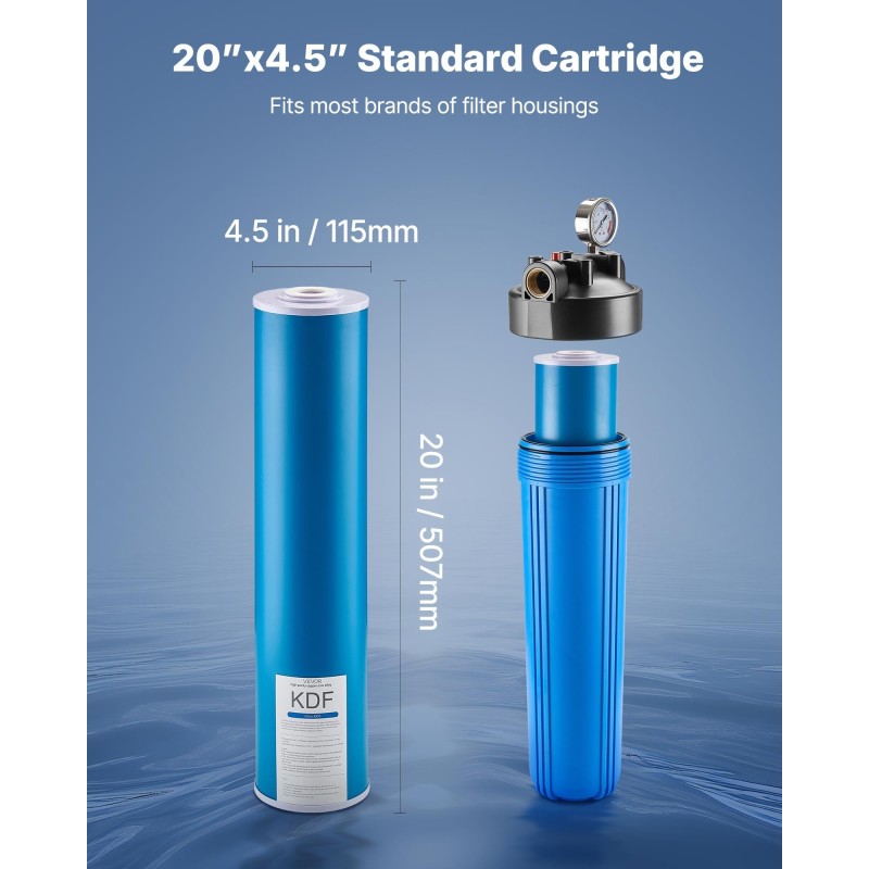 Vaihtosuodatin koko taloon kookospohjainen aktiivihiili KDF 11x51 cm 1 kpl