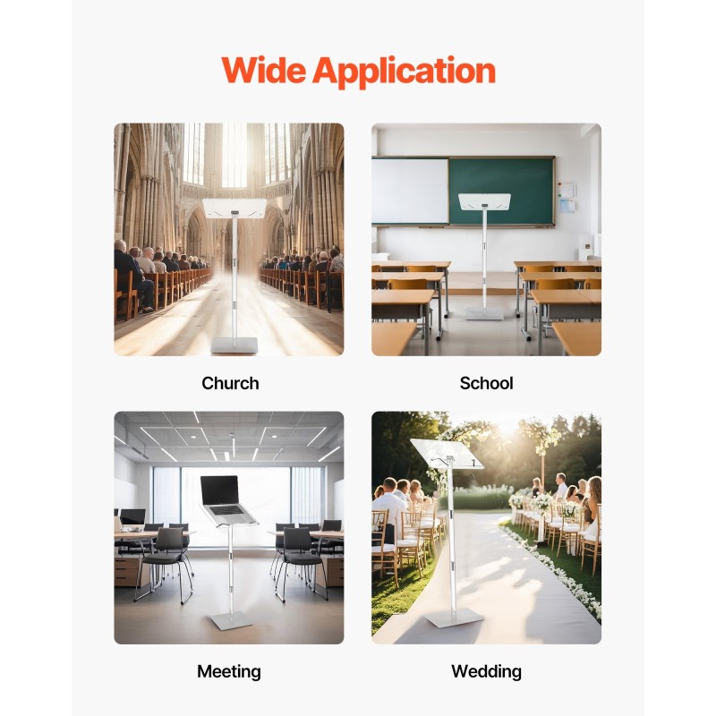 Puhujapöytä akryylinen 1100 mm korkea läpinäkyvä säädettävä pöytätaso kirjaklipsillä