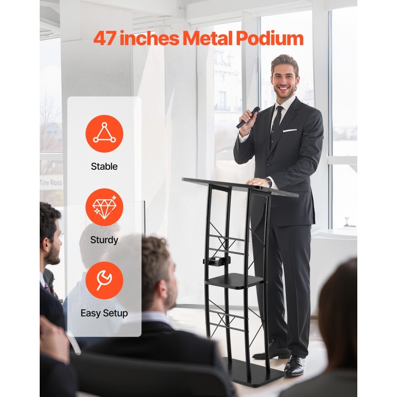 Puhujapöytä metallirunkoinen MDF lukutaso 1180 mm musta