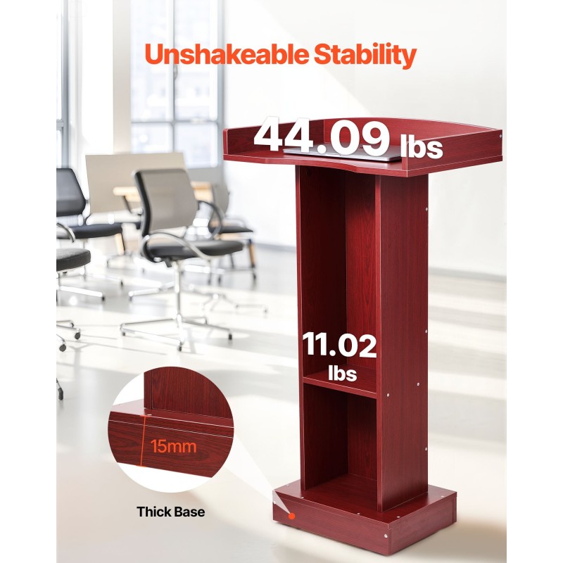 Puhujapöytä lastulevy ruskea korkeus 1040 mm tilava lukutaso alahylly