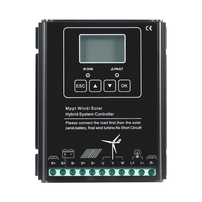 Aurinko- ja tuulivoimapaketti 12V 400W 2 x 100W monikiteisillä paneeleilla MPPT-hybridiohjaimella