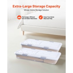 Sängynalussäilytyslaatikko matala pyörillä 2 kpl läpinäkyvällä kannella 57 l