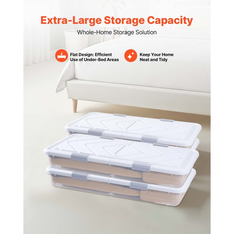 Sängynalussäilytyslaatikot 4 kpl 42 l 805 x 396 x 175 mm läpinäkyvällä kannella pyörillä