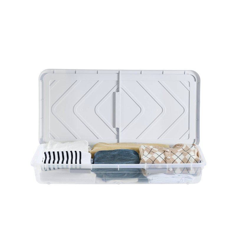 Sängynalussäilytyslaatikot 4 kpl 42 l 805 x 396 x 175 mm läpinäkyvällä kannella pyörillä