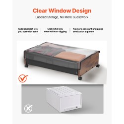 Sängynalussäilytyslaatikot 2 kpl pyörillä läpinäkyvällä kannella 650 x 460 x 180 mm