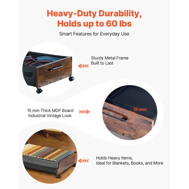 Sängynalussäilytyslaatikot 2 kpl pyörillä läpinäkyvällä kannella 650 x 460 x 180 mm