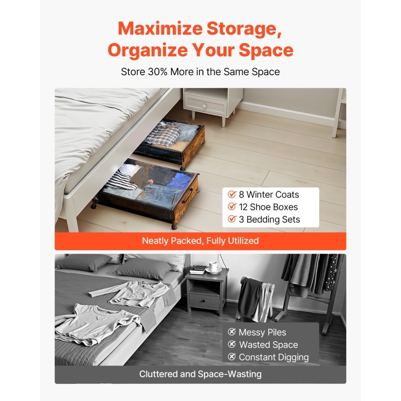 Sängynalussäilytyslaatikot 2 kpl pyörillä läpinäkyvällä kannella 650 x 460 x 180 mm