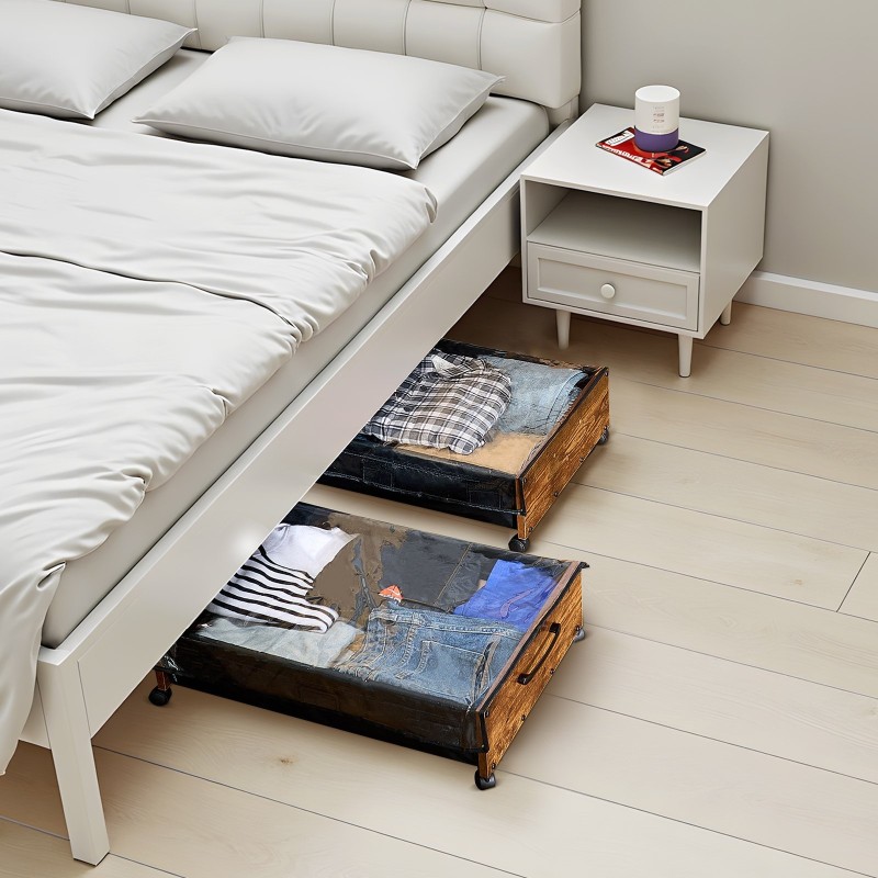 Sängynalussäilytyslaatikot 2 kpl pyörillä läpinäkyvällä kannella 650 x 460 x 180 mm